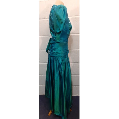 53 - Christina Stambolian, Greek Designer- A 1980's green taffeta silk, made in Paris, a full length gown... 