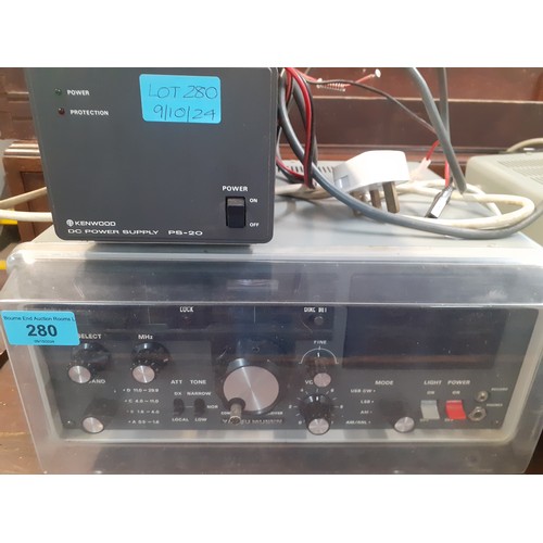 280 - A vintage Yaesu Musen FRG07 Ham radio communications receiver, a Kenwood DC power supply PS-20 and a... 