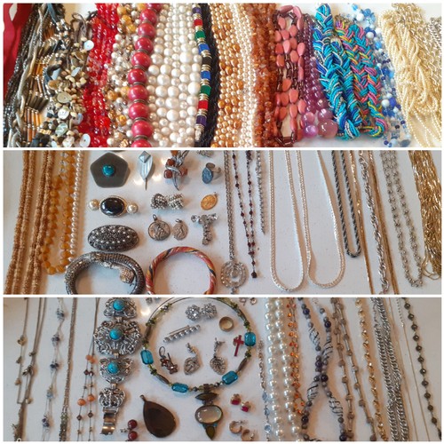 68 - A quantity of costume jewellery, mainly vintage bead necklaces to include a rough cut amber effect n... 