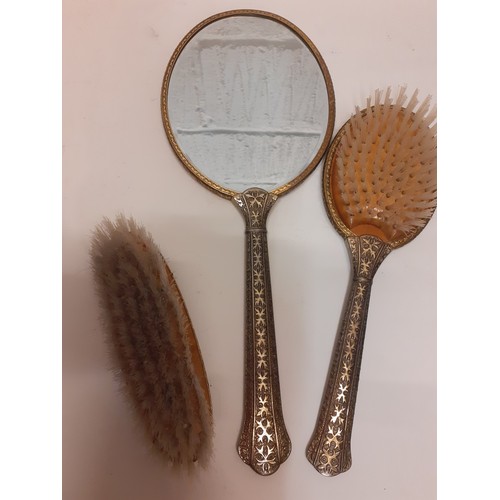 81 - An Art Deco 5 piece silver and green Guilloche enamelled dressing table brush and mirror set A/F, ma... 