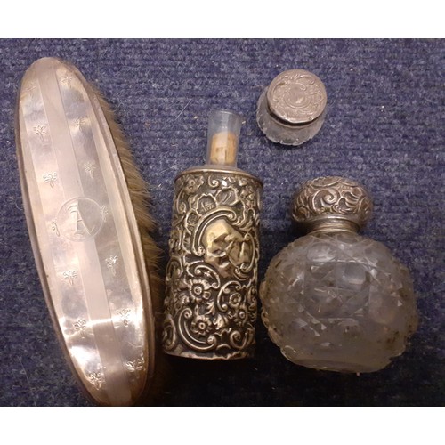 80 - A group of mixed silver, glass and white metal dressing table items A/F to include a silver backed c... 