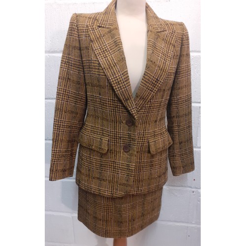 1 - YSL-A Saint Laurent Rive Gauche ladies 2 piece skirt suit in a yellow wool and silk mix tweed with a... 