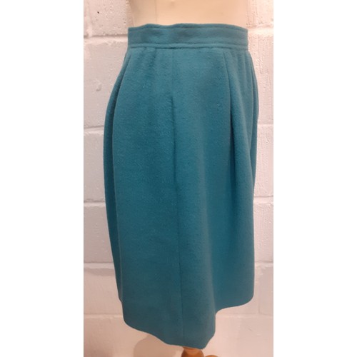 2 - Christian Dior- A Tricots et Cordonnes green teal wool and alpaca mix knee length skirt, European si... 