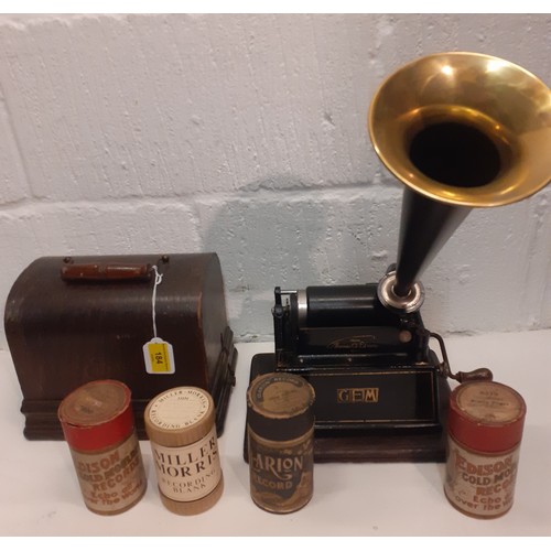 184 - A late 19th/early 20th Century Thomas Edison Gem phonograph in domed oak case, serial no:226144 with... 