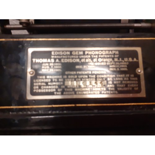 184 - A late 19th/early 20th Century Thomas Edison Gem phonograph in domed oak case, serial no:226144 with... 