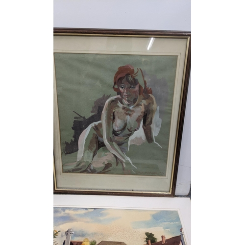 103 - Jack Widgery a framed and glazed watercolour depicting a nude woman, together with another two examp... 