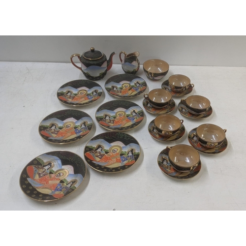 169 - A 20th century Satsuma tea service to include a set of 6 cups, saucers, side plates, a teapot, milk ... 