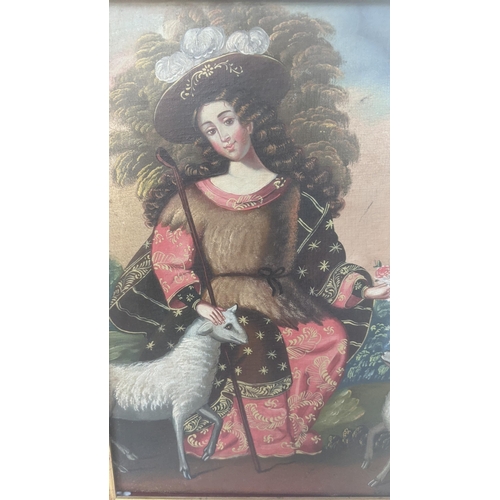 174 - A South American oil on canvas depicting a Shepherdess, 39cm x 28cm
Location: RWB
If there is no con... 