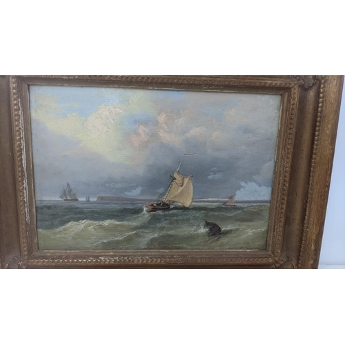 207 - This Lot Has Been Withdrawn

A late 19th/early 20th century oil on board depicting a seascape, in a ... 