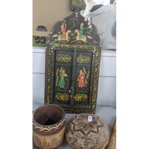 224 - A mixed lot to include a Parisian style wall hanging door, treen items and one other
Location: LWB
I... 