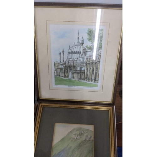 364 - Framed and glazed pictures and prints to include a limited edition view of Reading, together with a ... 