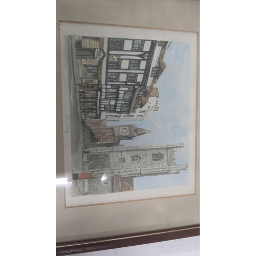 364 - Framed and glazed pictures and prints to include a limited edition view of Reading, together with a ... 