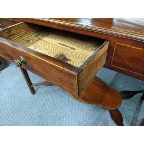 335 - A late 19th/early 20th century mahogany and boxwood inlaid two tier table with a single drawer and a... 