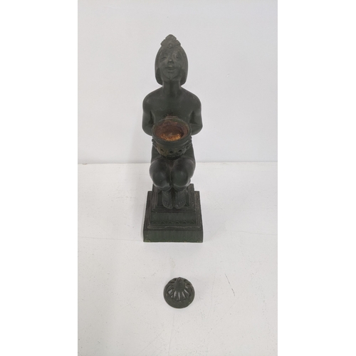 98 - An Art Deco spelter cast incense holder fashioned as a female nude, 24cm h
Location:
If there is no ... 