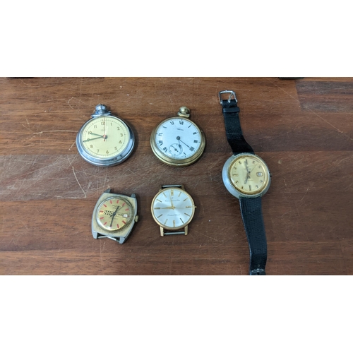 301 - A collection of clocks and watches to include two Smiths pocket watches, a Citizen Diamond Flake, a ... 