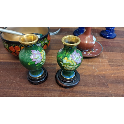 36 - A mixed lot to include an Emma Bridgewater vase, a Poole pottery vase, a pair of Chinese green vases... 