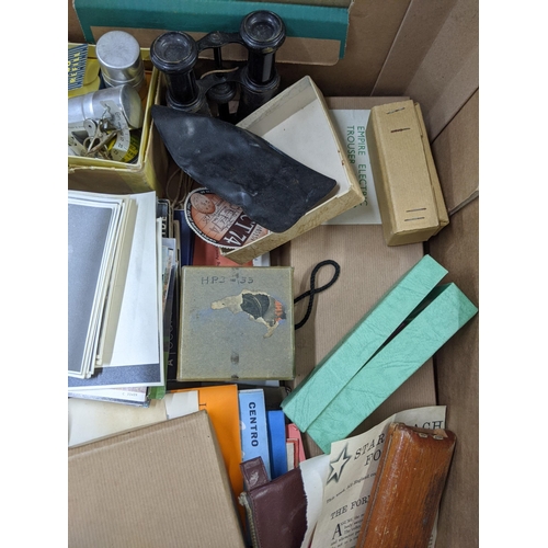 457 - A mixed lot comprising photography accessories and ephemera, vintage postcards and photos, aviation ... 