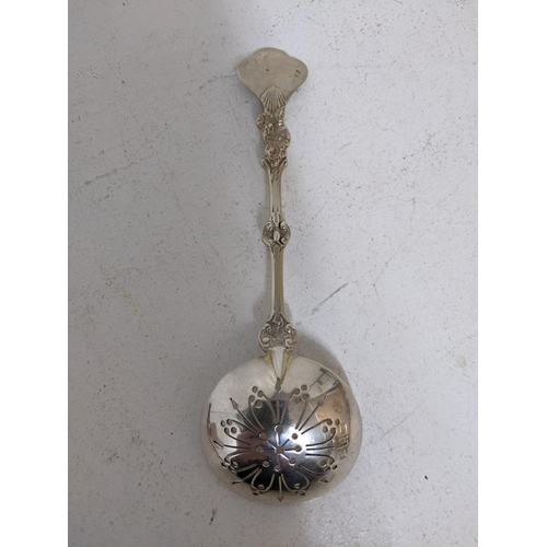 131 - An Edwardian silver sugar sifter spoon, London 1910, marks for William Hutton & Sons Ltd, weight 38.... 