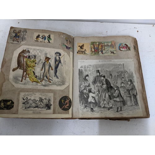 139 - A 19th century bound scrap book containing various engravings and periodical cuttings, with note of ... 