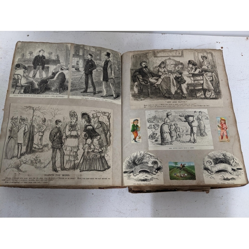 139 - A 19th century bound scrap book containing various engravings and periodical cuttings, with note of ... 