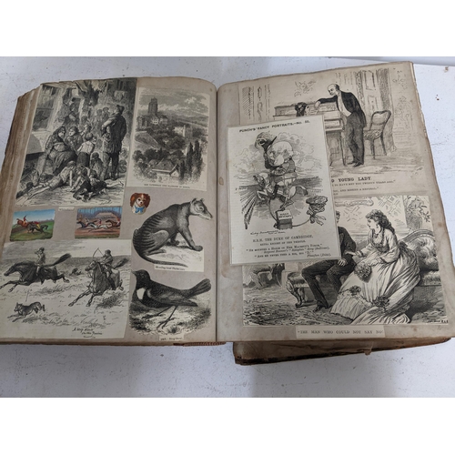 139 - A 19th century bound scrap book containing various engravings and periodical cuttings, with note of ... 