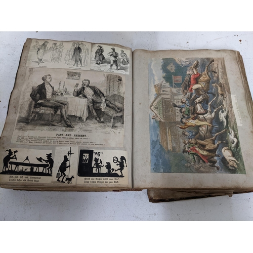 139 - A 19th century bound scrap book containing various engravings and periodical cuttings, with note of ... 