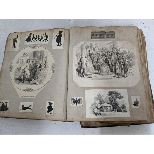 139 - A 19th century bound scrap book containing various engravings and periodical cuttings, with note of ... 