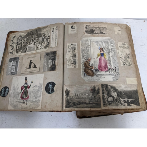 139 - A 19th century bound scrap book containing various engravings and periodical cuttings, with note of ... 