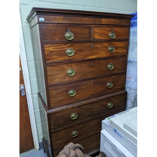 155 - A 19th century mahogany chest on chest with two short/three long above three long drawers 187cm x 11... 