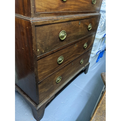 155 - A 19th century mahogany chest on chest with two short/three long above three long drawers 187cm x 11... 