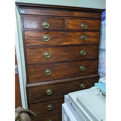 155 - A 19th century mahogany chest on chest with two short/three long above three long drawers 187cm x 11... 