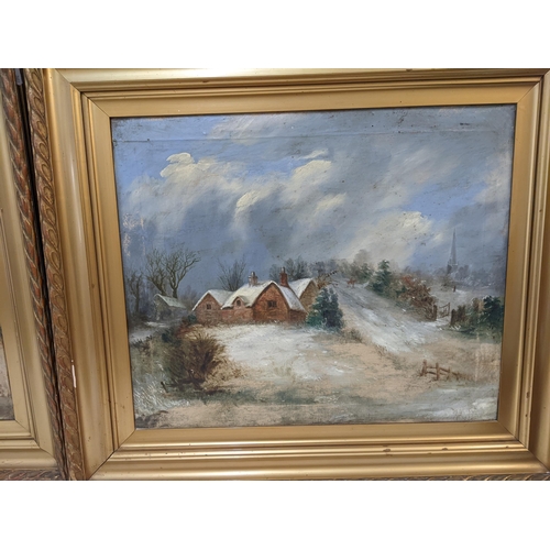 396 - 19th century continental school - a pair of winter landscapes with cottages, oil on canvas, 51cm x 6... 