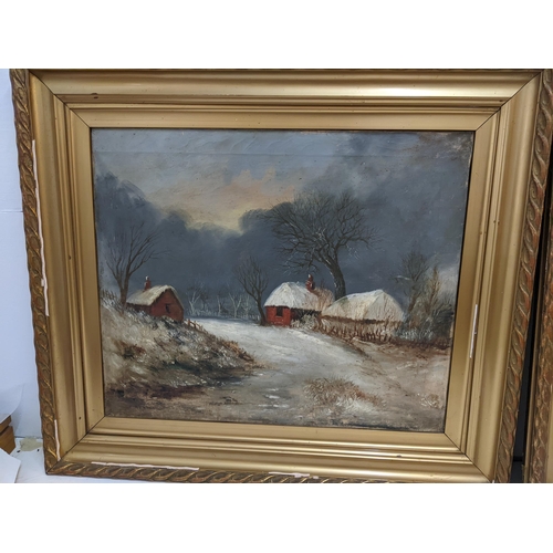 396 - 19th century continental school - a pair of winter landscapes with cottages, oil on canvas, 51cm x 6... 