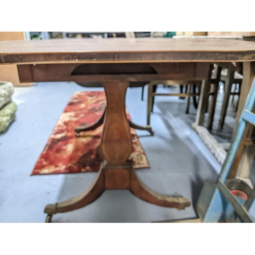 430 - Late Victorian/Edwardian inlaid mahogany two drawer sofa table, rosewood crossbanding to top, inlaid... 