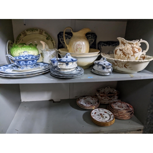 80 - A quantity of Victorian ceramic table ware and wash bowls to include Ford & Sons blue and white Dudl... 