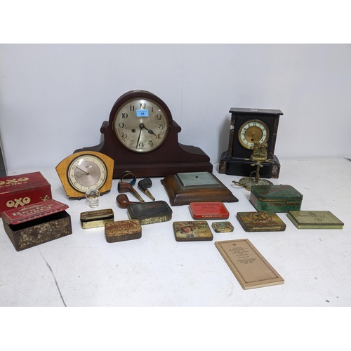 84 - A miscellaneous lot to include a Victorian black slate and marble mantle clock, mahogany cased Napol... 