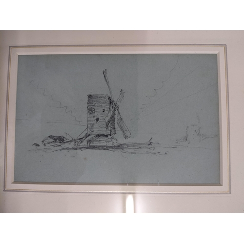 95 - Attributed to Myles Birket Foster (1825-1899) - pencil sketch of a windmill, unsigned, labels verso,... 