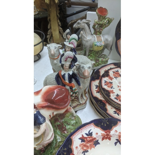 387 - Mixed ceramics to include 19th century Staffordshire pottery to include a pair milk boy and milk gir... 