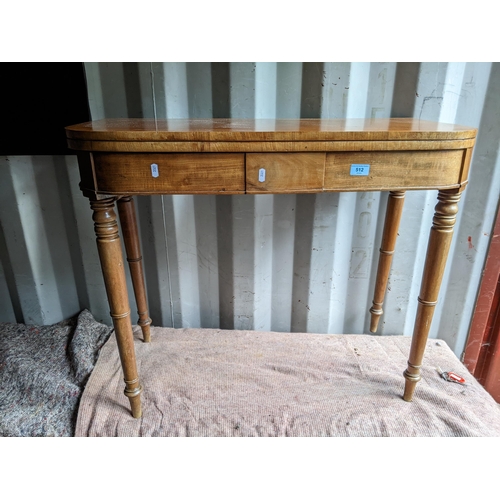 512 - A 19th century mahogany card table with a fold-over top, on turned legs, 73cm h x 90cm w
Location: R... 