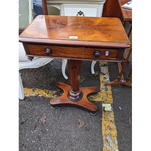 529 - Am 18th century mahogany framed mirror with fretwork ornament, 67cm h x 39cm w and a rosewood table ... 