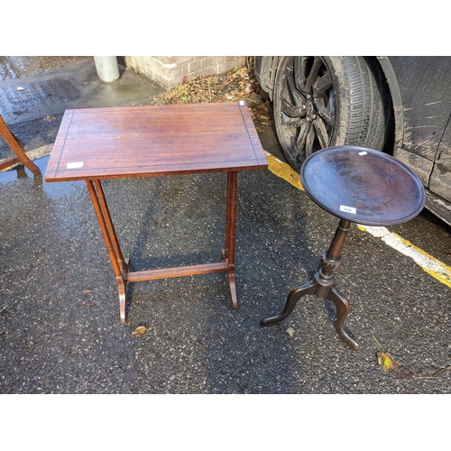 538 - An early 20th century mahogany table with turned columns, 72cm h x 56cm w and a 20th century mahogan... 