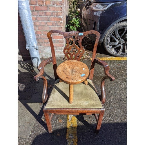 539 - A George III mahogany Chippendale style carver chair and a rustic stool
Location: RED CON
If there i... 