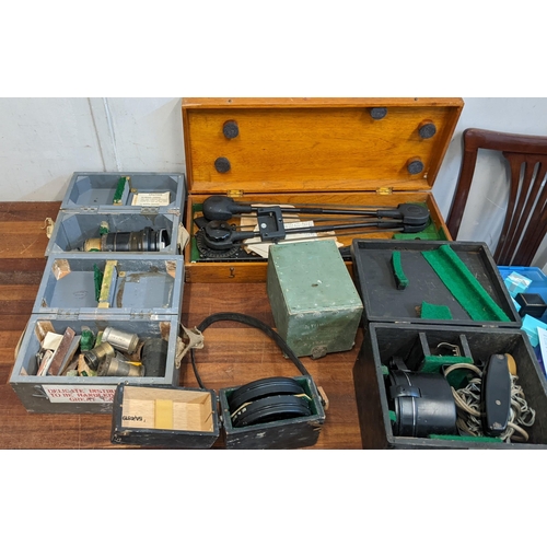 491 - A collection of boxed military related tools to include parts for an Astro Compass Mk 2, an aircraft... 