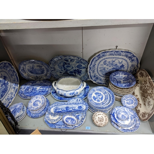 443 - A collection of mainly Victorian and later blue and white table ceramics to include a Masons floral ... 