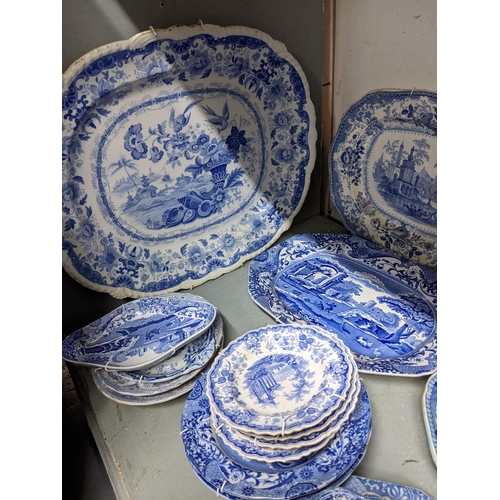 443 - A collection of mainly Victorian and later blue and white table ceramics to include a Masons floral ... 