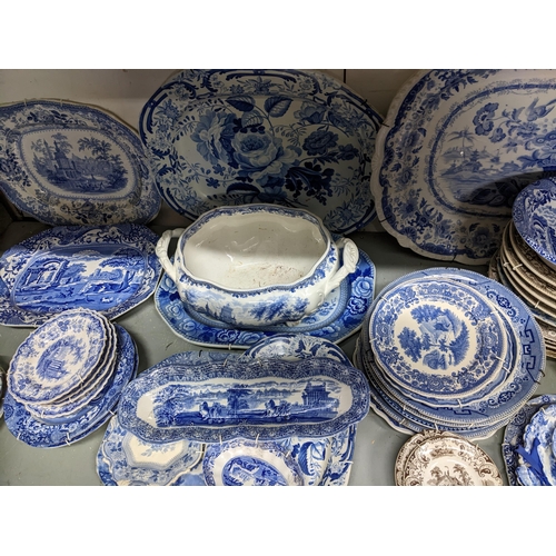 443 - A collection of mainly Victorian and later blue and white table ceramics to include a Masons floral ... 