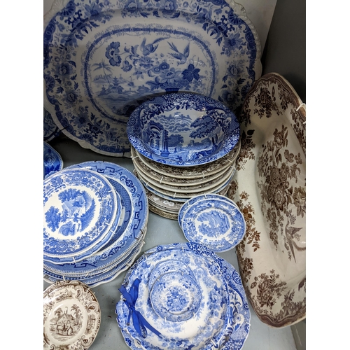 443 - A collection of mainly Victorian and later blue and white table ceramics to include a Masons floral ... 