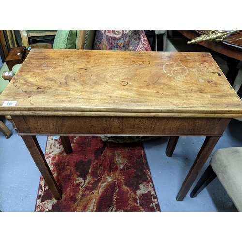 546 - Victorian mahogany fold over tea table on square legs 75cm x 80.5cm x 38.5cm 
Location: G
If there i... 