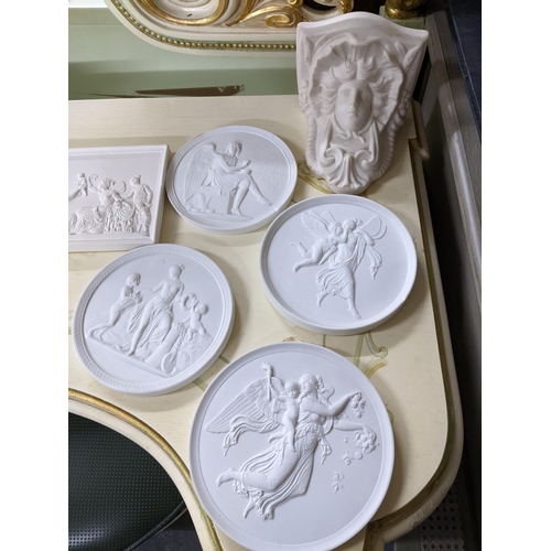 446 - A collection of Royal Copenhagen and Bing and Grondahl bisque porcelain circular relief plaques, Vic... 