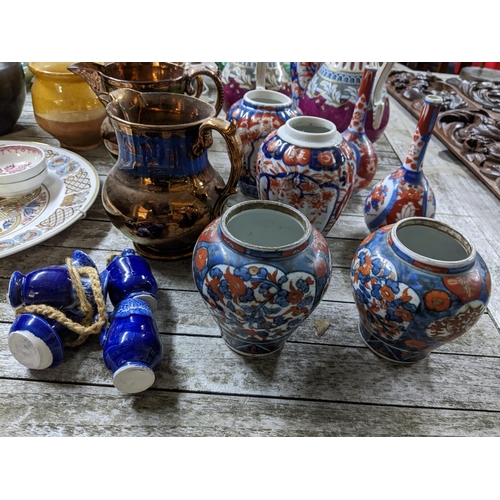 447 - A selection of Victorian and later ceramics to include a selection of Japanese Imari vases and a bow... 